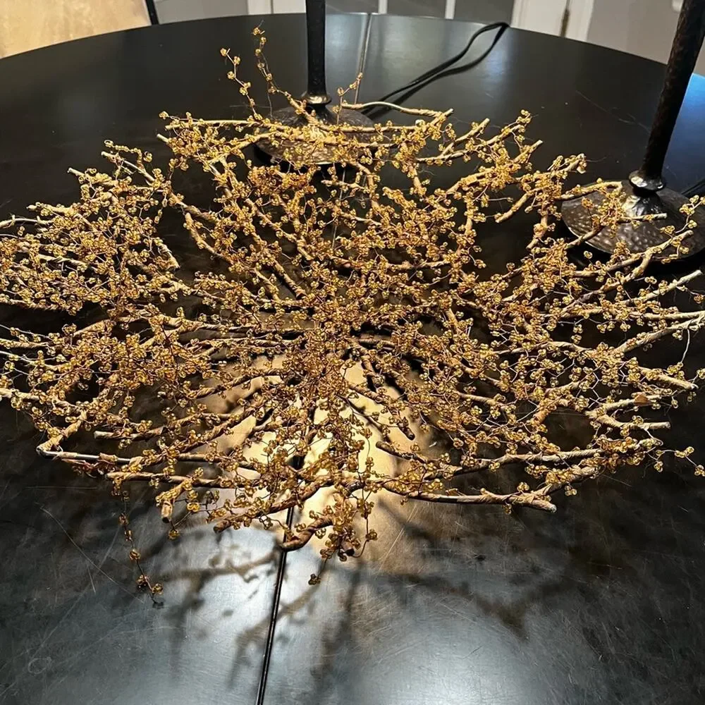 NEW Pottery Barn Amber Bead Wrapped Metal Branch Wreath Centerpiece Bowl 20” HTF